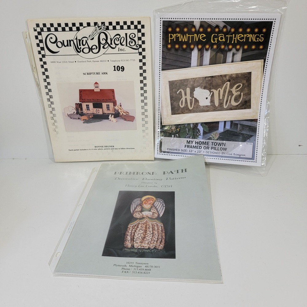 Lot of 3 Craft patterns Decorative Paint Primitive Gathering Country Angel Ark